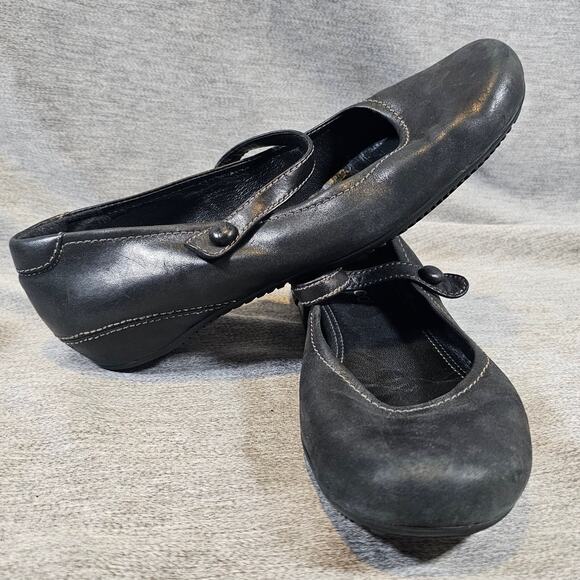 Ecco Mary Jane Black Leather Womans Flats Shoes Size US 7.5/8 EU 38 Strap - Picture 1 of 7